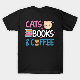 Reading Cats And Coffee Book Nerd Cat Lover Kitten T-Shirt